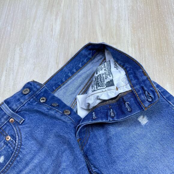 Levi's 501 Distressed Ripped Button Fly High Rise Denim Jeans Women's 26x30 - Picture 4 of 16